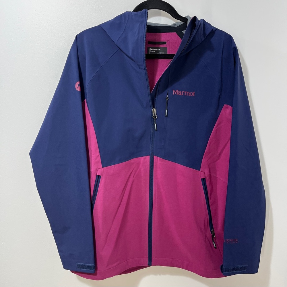 Marmot ROM 2.0 Waterproof Breathable Hooded Outdoor Navy & Pink Coat [size L] - Picture 2 of 11